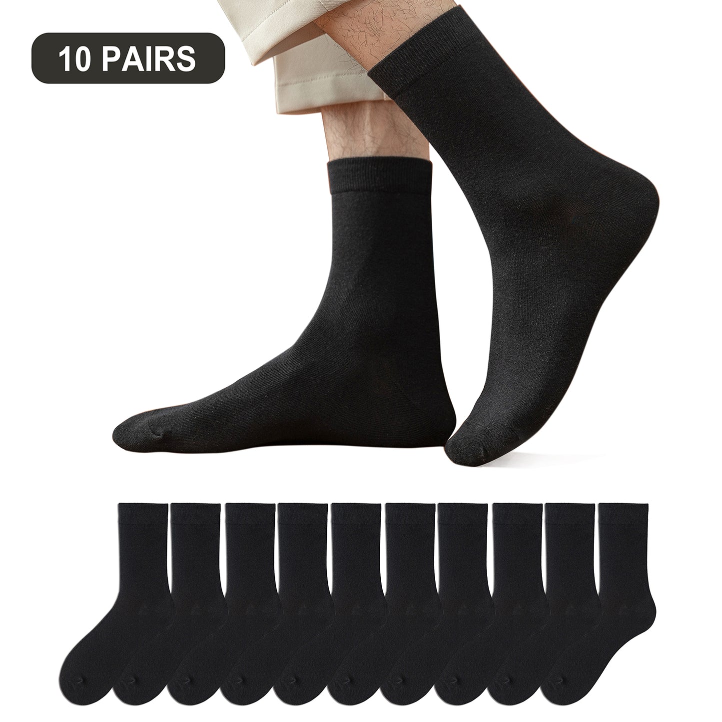 Men's Cotton Socks, Soft, Breathable Black and White Business Crew Socks for Office, Formal, Daily Wear, New Style
