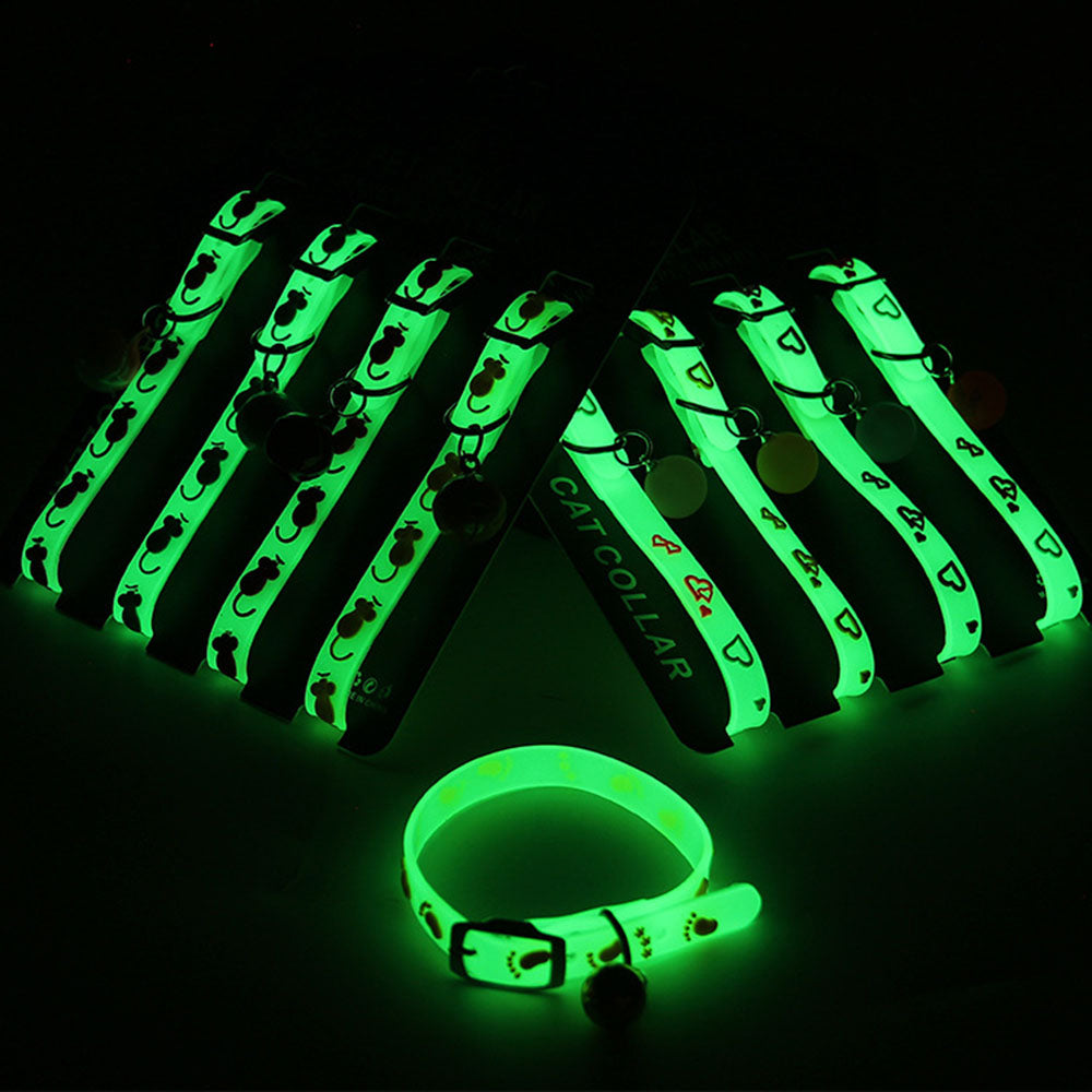 Glowing Cat Collar Luminous Anti Loss Necklace with Fluorescent Silicone & Bell for Cats & Small Dogs