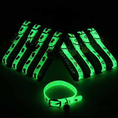 Glowing Cat Collar Luminous Anti Loss Necklace with Fluorescent Silicone & Bell for Cats & Small Dogs