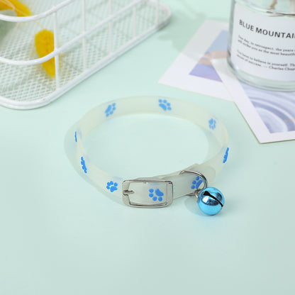Glowing Cat Collar Luminous Anti Loss Necklace with Fluorescent Silicone & Bell for Cats & Small Dogs
