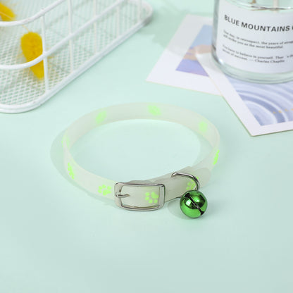 Glowing Cat Collar Luminous Anti Loss Necklace with Fluorescent Silicone & Bell for Cats & Small Dogs