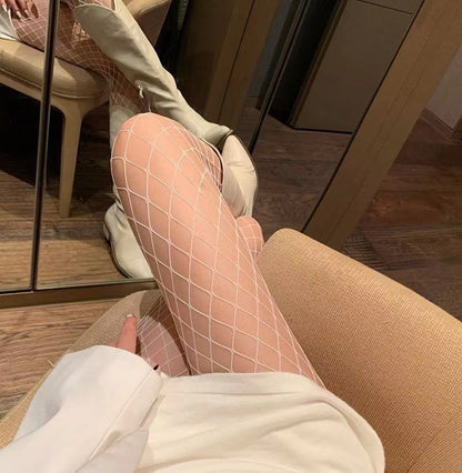 Black Fishnet Lingerie Tights, Sexy Women Long Mesh Body Stockings High Waist Nylon Pantyhose Summer Thigh High Hosiery