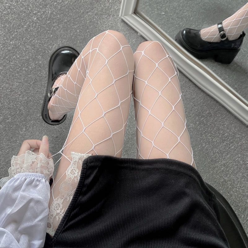 Black Fishnet Lingerie Tights, Sexy Women Long Mesh Body Stockings High Waist Nylon Pantyhose Summer Thigh High Hosiery