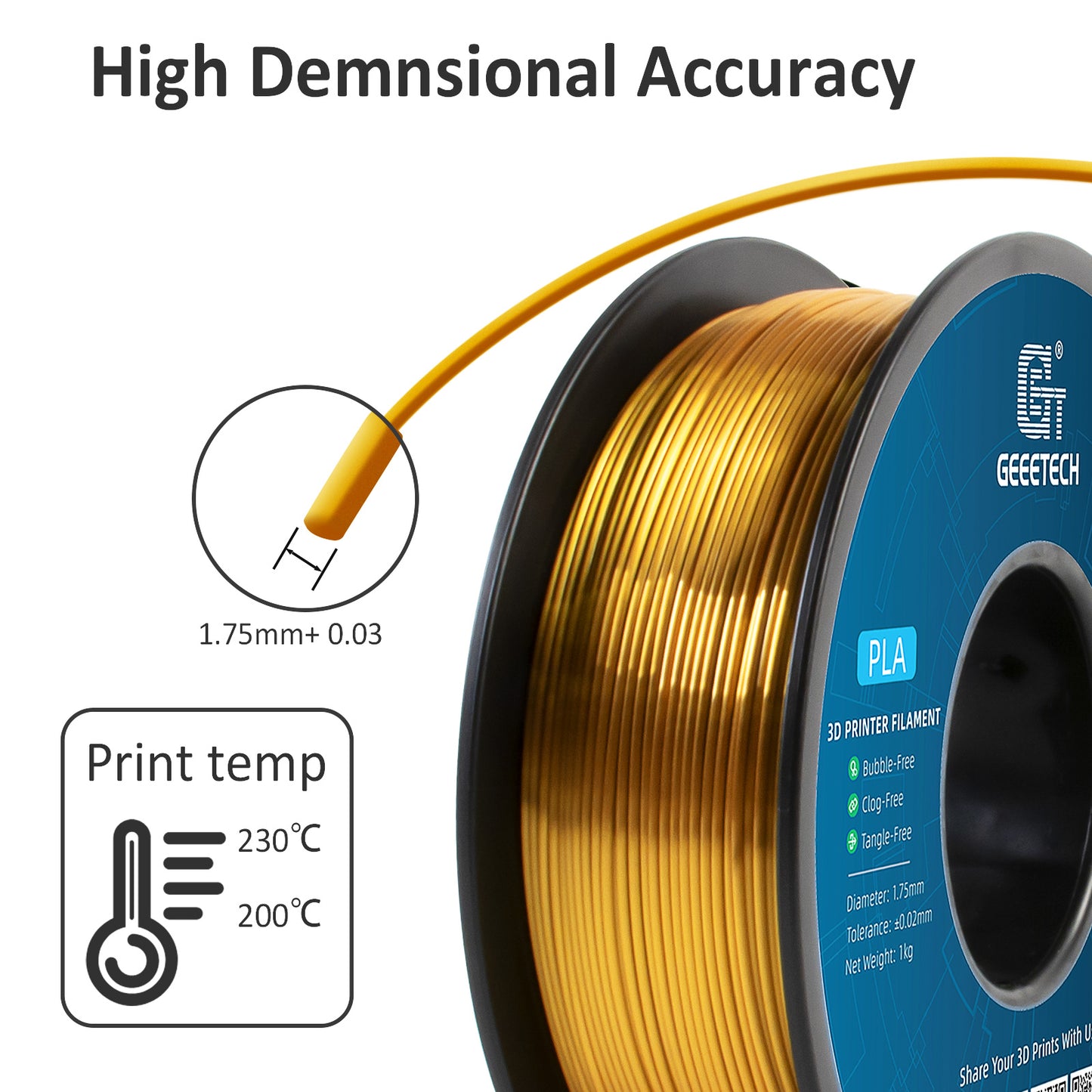 3D Filament, Shiny 3D Printer Spool Wire for High Quality Prints, Vacuum Packed