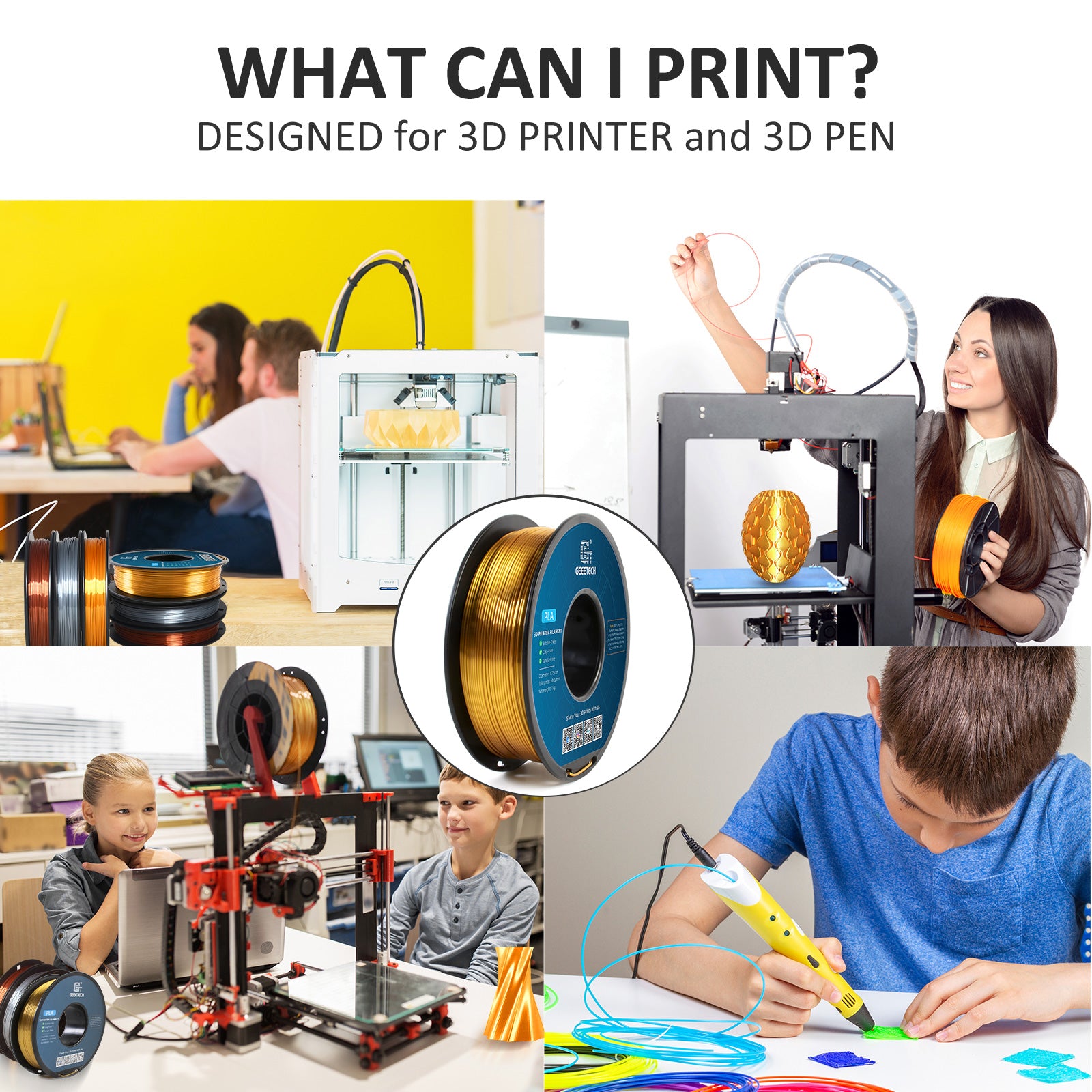 3D Filament, Shiny 3D Printer Spool Wire for High Quality Prints, Vacuum Packed