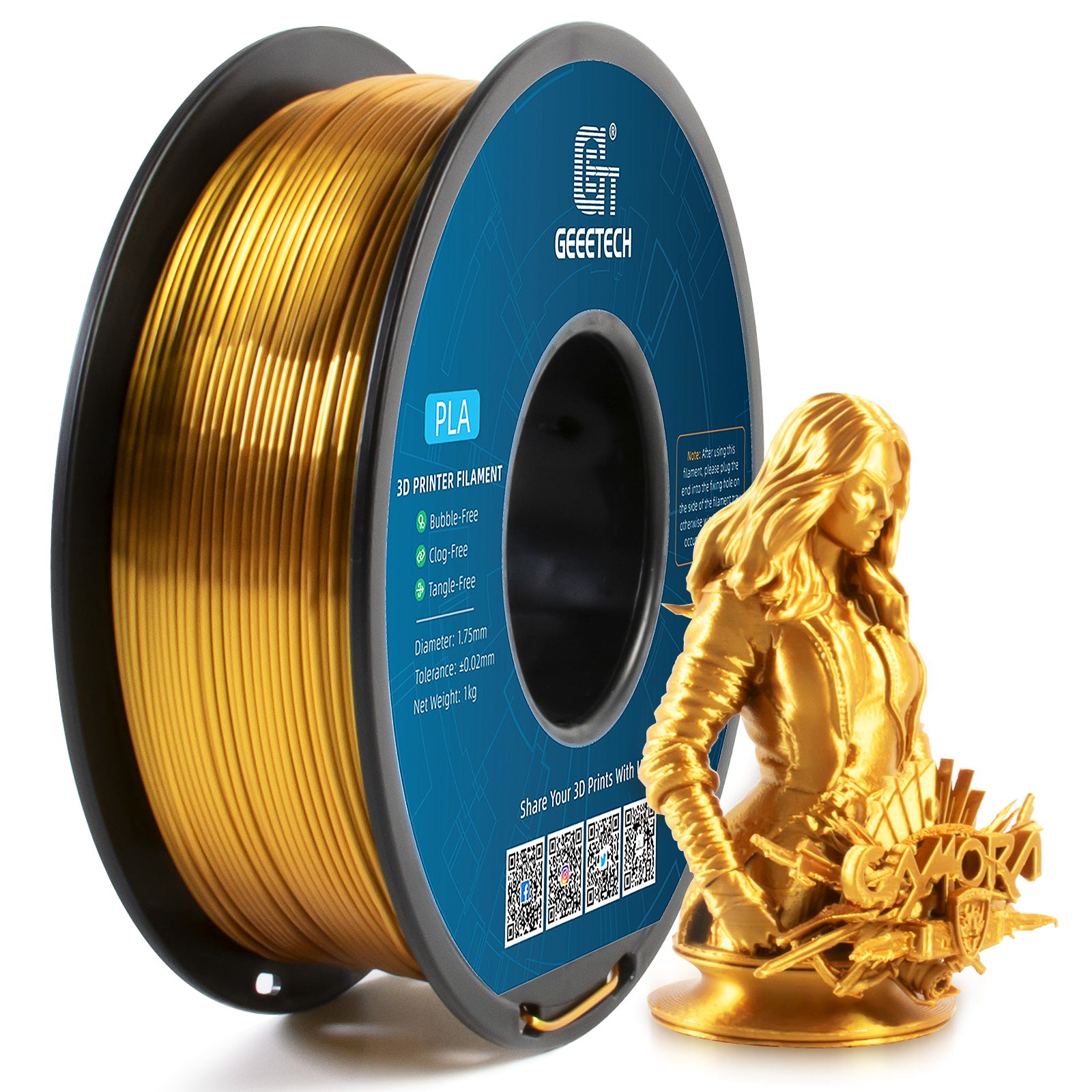 Geeetech 3D Printer Filament PLA Spool, Tangle-Free, Pure Plastic, Vacuum Packed 3D Printing Material for Smooth Layer
