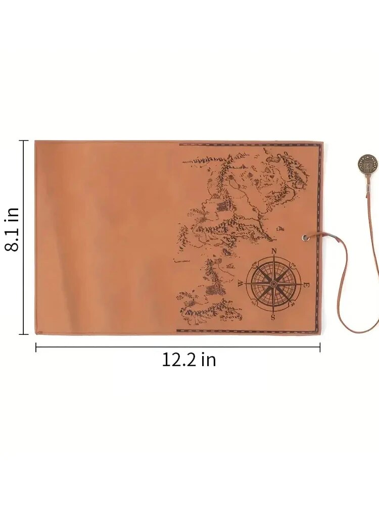 Leather Roll Up Pencil Case,Retro Treasure Map Design with Embossed Buckle,Spacious & Stylish Stationery Organizer
