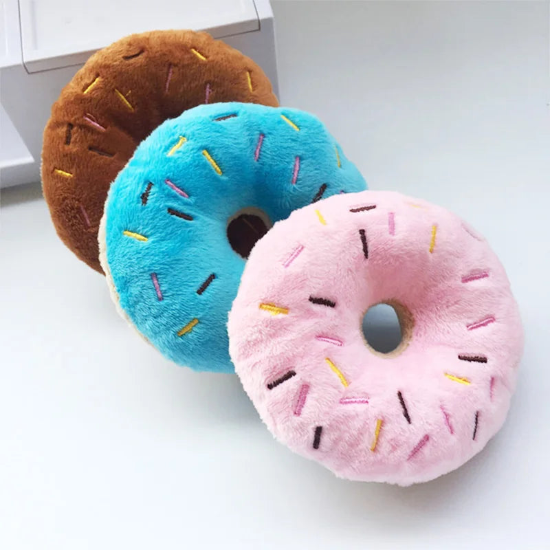 Soft Dog Donuts Plush Chew Toy – Interactive Puppy Toy with Squeaker Sound for Small & Medium Dogs