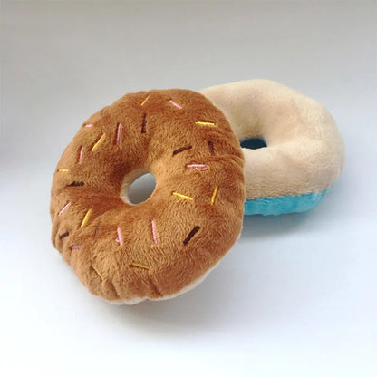Soft Dog Donuts Plush Chew Toy – Interactive Puppy Toy with Squeaker Sound for Small & Medium Dogs