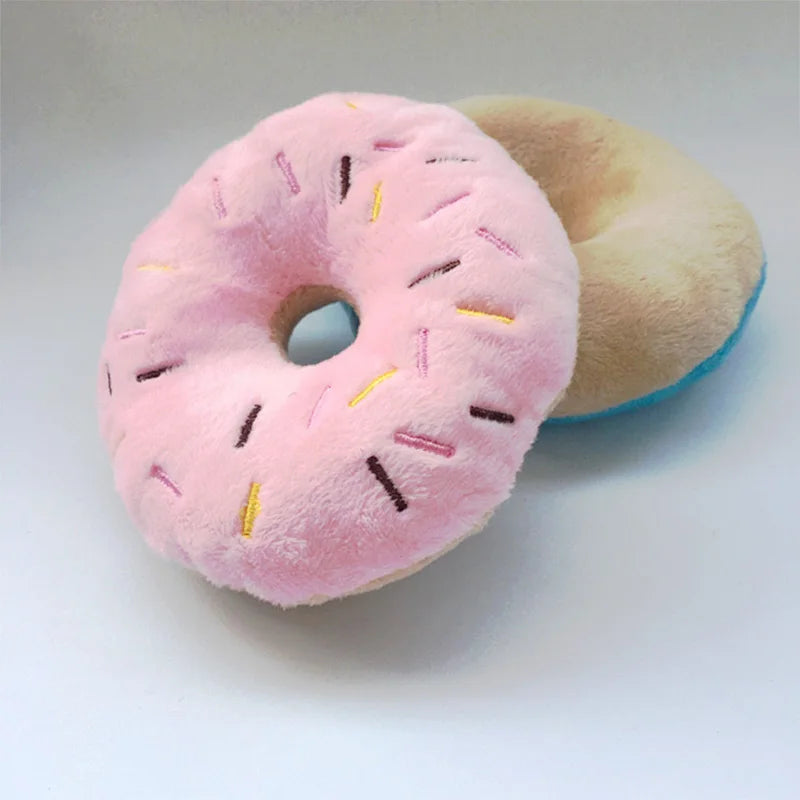 Soft Dog Donuts Plush Chew Toy – Interactive Puppy Toy with Squeaker Sound for Small & Medium Dogs