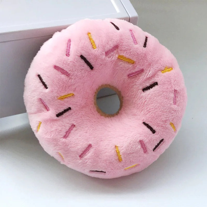 Soft Dog Donuts Plush Chew Toy – Interactive Puppy Toy with Squeaker Sound for Small & Medium Dogs