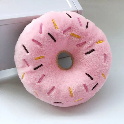 Soft Dog Donuts Plush Chew Toy – Interactive Puppy Toy with Squeaker Sound for Small & Medium Dogs