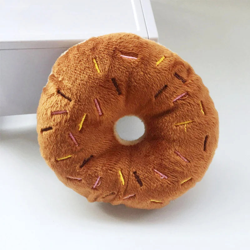 Soft Dog Donuts Plush Chew Toy – Interactive Puppy Toy with Squeaker Sound for Small & Medium Dogs