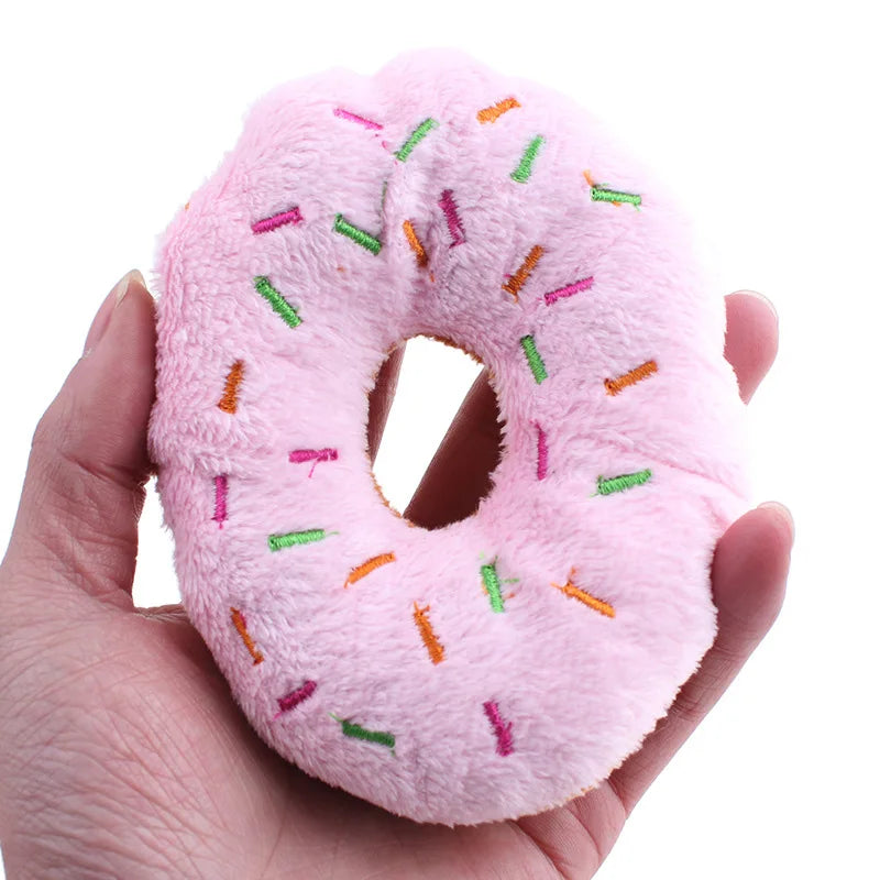 Soft Dog Donuts Plush Chew Toy – Interactive Puppy Toy with Squeaker Sound for Small & Medium Dogs