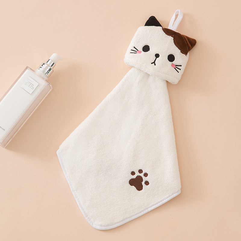 Cute Cartoon Cat Hand Towel, Thickened Coral Velvet Cloths for Kitchen, Bathroom & Home, Quick-Drying Cleaning Cloths