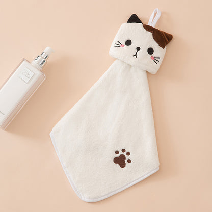 Cute Cartoon Cat Hand Towel, Thickened Coral Velvet Cloths for Kitchen, Bathroom & Home, Quick-Drying Cleaning Cloths