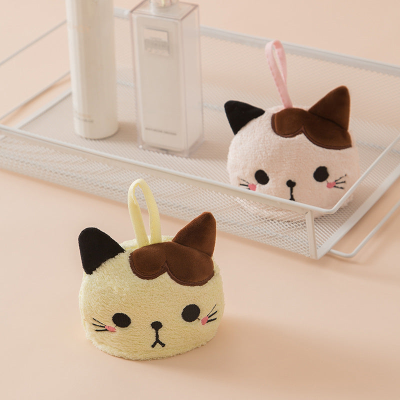 Cute Cartoon Cat Hand Towel, Thickened Coral Velvet Cloths for Kitchen, Bathroom & Home, Quick-Drying Cleaning Cloths