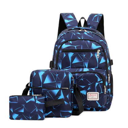 Fashion Backpack 3 Piece Set, Durable Nylon School Bookbag with Shoulder Bag & Pencil Case for Teen Girls & Boys