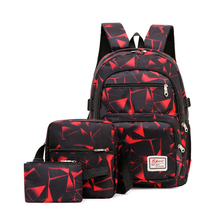 Fashion Backpack 3 Piece Set, Durable Nylon School Bookbag with Shoulder Bag & Pencil Case for Teen Girls & Boys