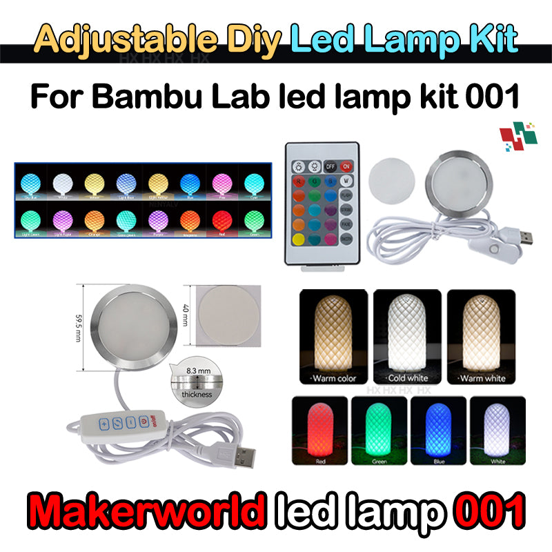 Adjustable LED Light Kit for Bambu Lab, DIY Hardware Parts Without Shell, White/Cold/Warm Lighting for 3D Printer Model
