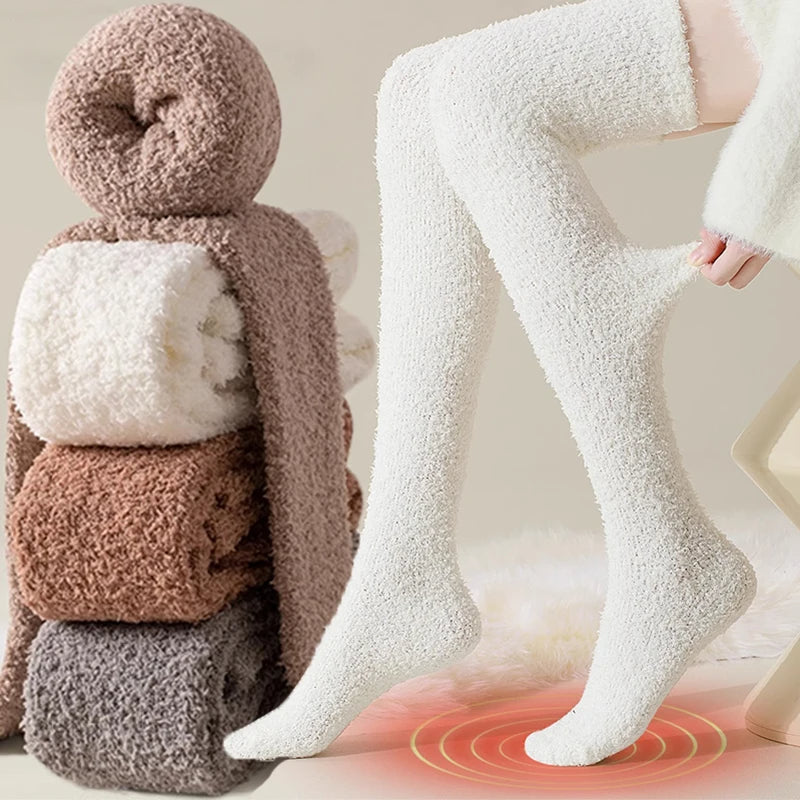 Womens Winter Warm Coral Fleece Thigh High Socks