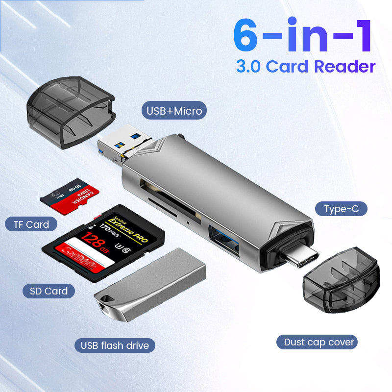 Multifunctional 6 in 1 USB to Type C Micro USB OTG Card Reader, Universal SD TF Adapter High-Speed Transfer for Phone