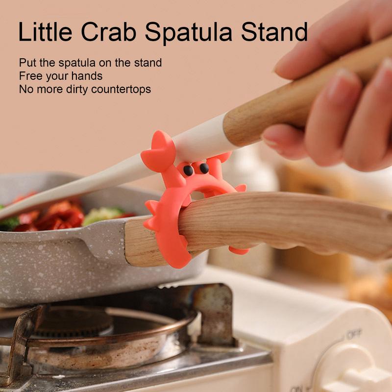 Silicone Utensil Rest,Crab Shaped Spoon Holder for Pots &Pans,Heat Resistant Kitchen Gadget,AntiSlip Stove Top Organizer