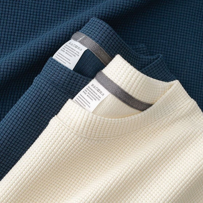 Mens New Summer Waffle Round Neck Short Sleeve T Shirt Comfortable & Breathable Short Sleeved Top for Casual Wear