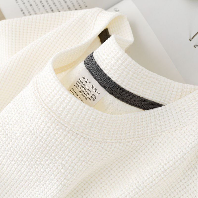 Mens New Summer Waffle Round Neck Short Sleeve T Shirt Comfortable & Breathable Short Sleeved Top for Casual Wear