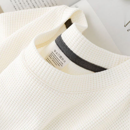 Mens New Summer Waffle Round Neck Short Sleeve T Shirt Comfortable & Breathable Short Sleeved Top for Casual Wear