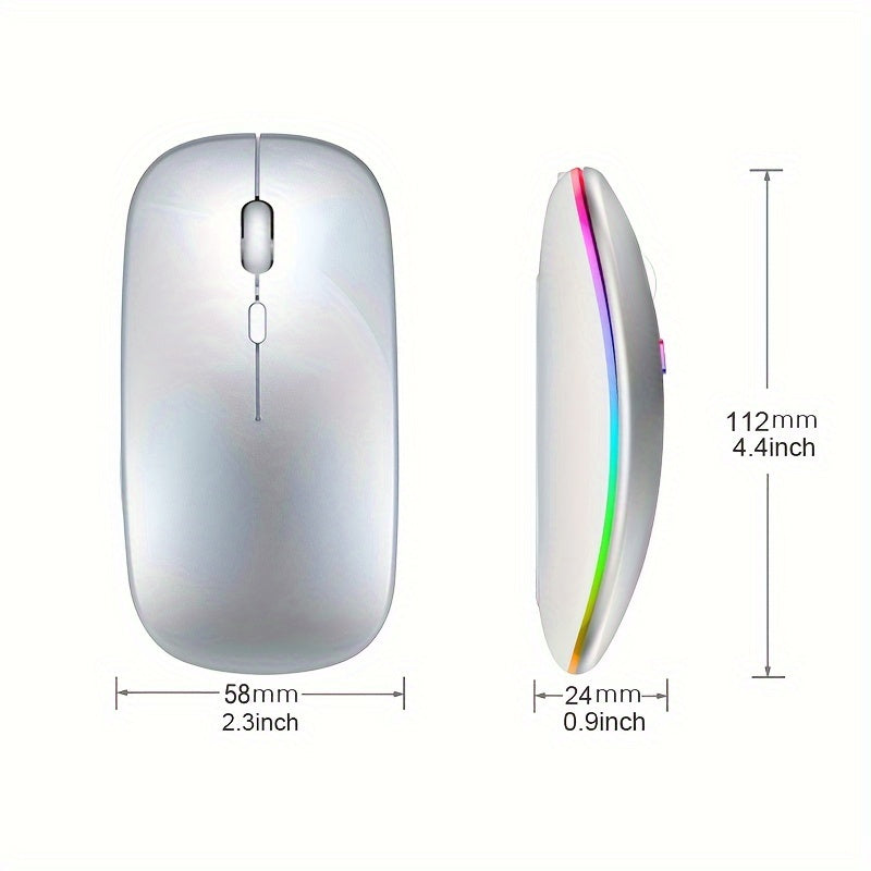 Rechargeable RGB Wireless Mouse Dual Mode Bluetooth & Ergonomic Silent Click for Laptop iPad Mac PC Phone TV