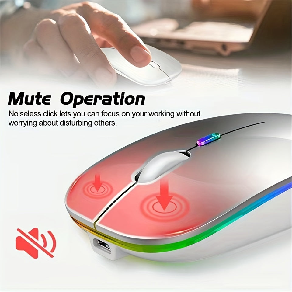 Rechargeable RGB Wireless Mouse Dual Mode Bluetooth & Ergonomic Silent Click for Laptop iPad Mac PC Phone TV
