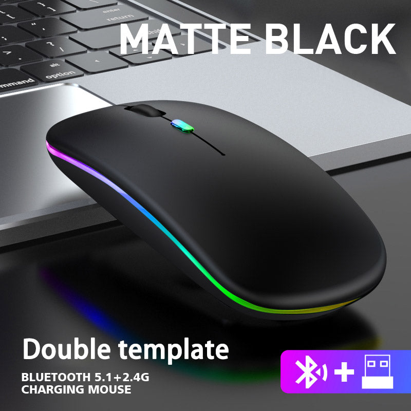 Rechargeable RGB Wireless Mouse Dual Mode Bluetooth & Ergonomic Silent Click for Laptop iPad Mac PC Phone TV