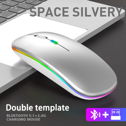 Rechargeable RGB Wireless Mouse Dual Mode Bluetooth & Ergonomic Silent Click for Laptop iPad Mac PC Phone TV