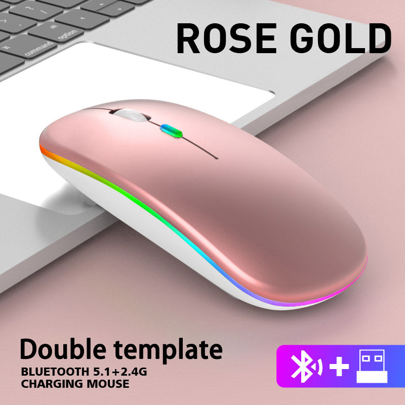 Rechargeable RGB Wireless Mouse Dual Mode Bluetooth & Ergonomic Silent Click for Laptop iPad Mac PC Phone TV