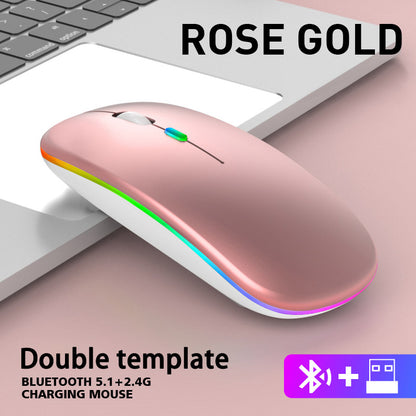 Rechargeable RGB Wireless Mouse Dual Mode Bluetooth & Ergonomic Silent Click for Laptop iPad Mac PC Phone TV