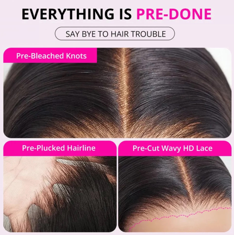 Glueless Lace Front Human Hair Wig, HD Transparent 6x4 Bleached Knots Pre Cut Wig, Ready to Wear Wig for Women