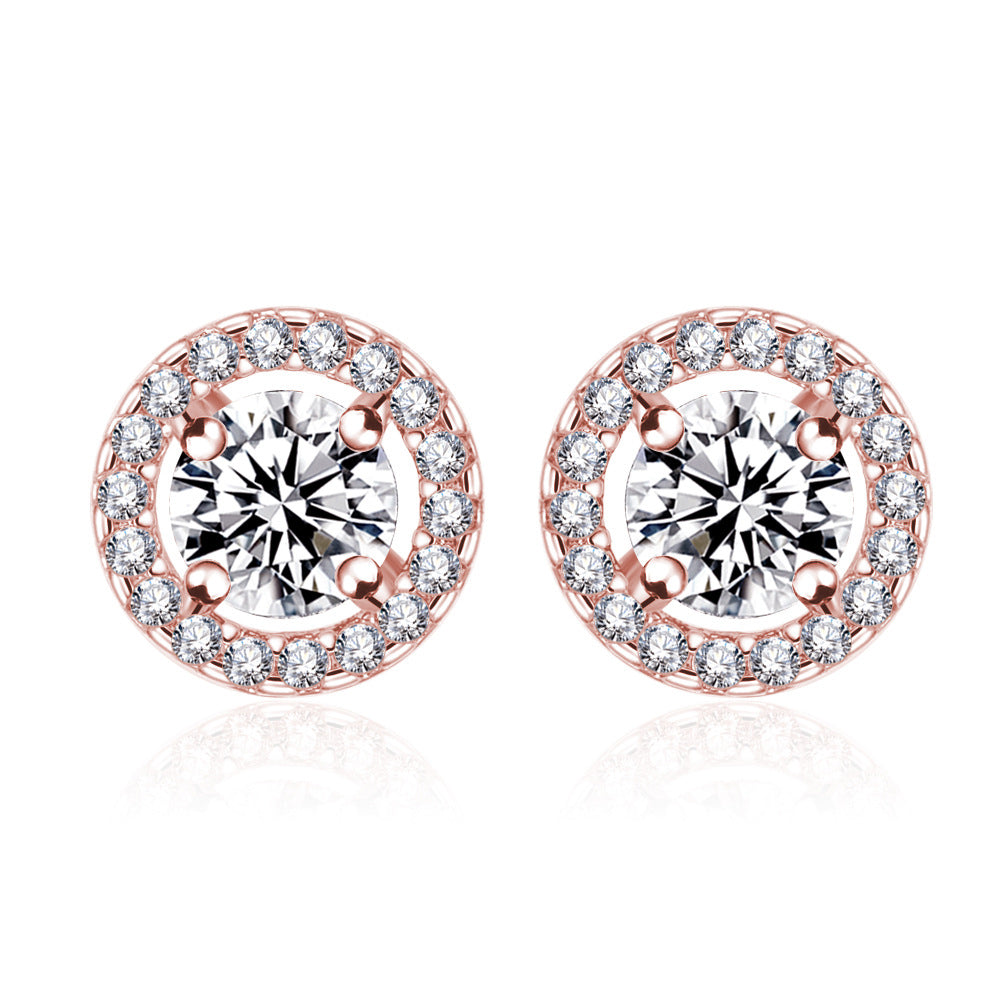 Luxury Crystal White Zircon Stud Earrings, Yellow Gold Vintage Round Crystal Studs, Luxury Wedding Jewelry for Women