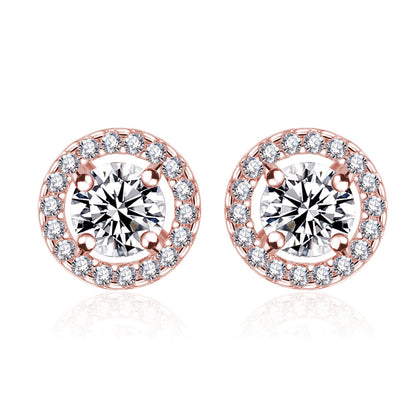 Luxury Crystal White Zircon Stud Earrings, Yellow Gold Vintage Round Crystal Studs, Luxury Wedding Jewelry for Women