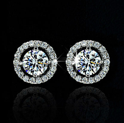 Luxury Crystal White Zircon Stud Earrings, Yellow Gold Vintage Round Crystal Studs, Luxury Wedding Jewelry for Women