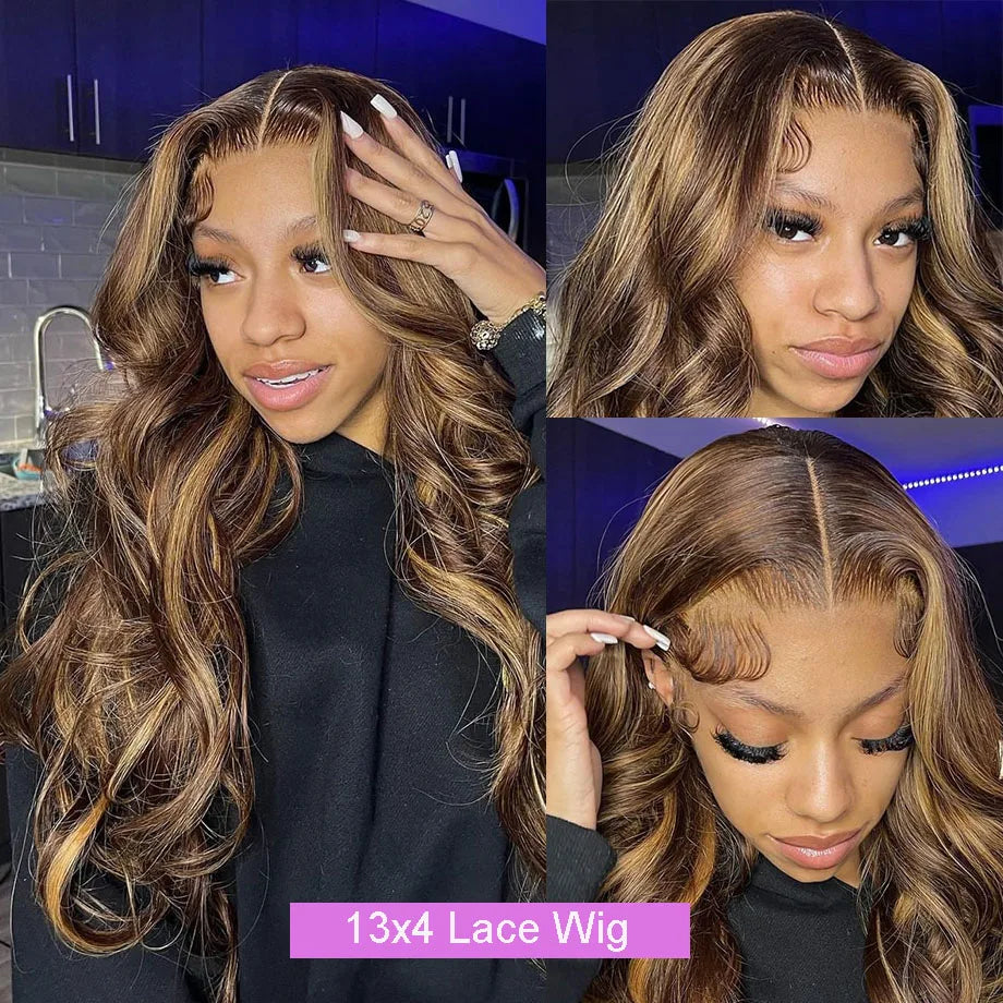 Colored Highlight Transparent Body Wave Lace Front Wig Blonde Brazilian Human Hair Wigs for Women Pre Plucked Glueless