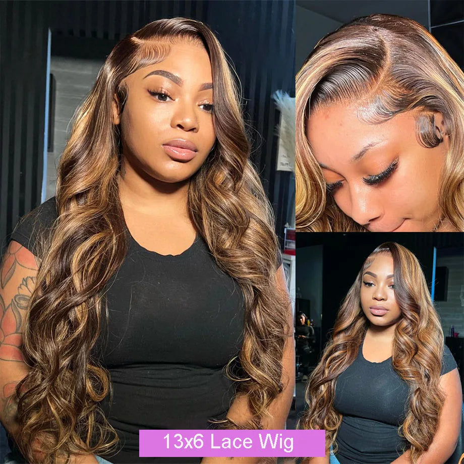 Colored Highlight Transparent Body Wave Lace Front Wig Blonde Brazilian Human Hair Wigs for Women Pre Plucked Glueless
