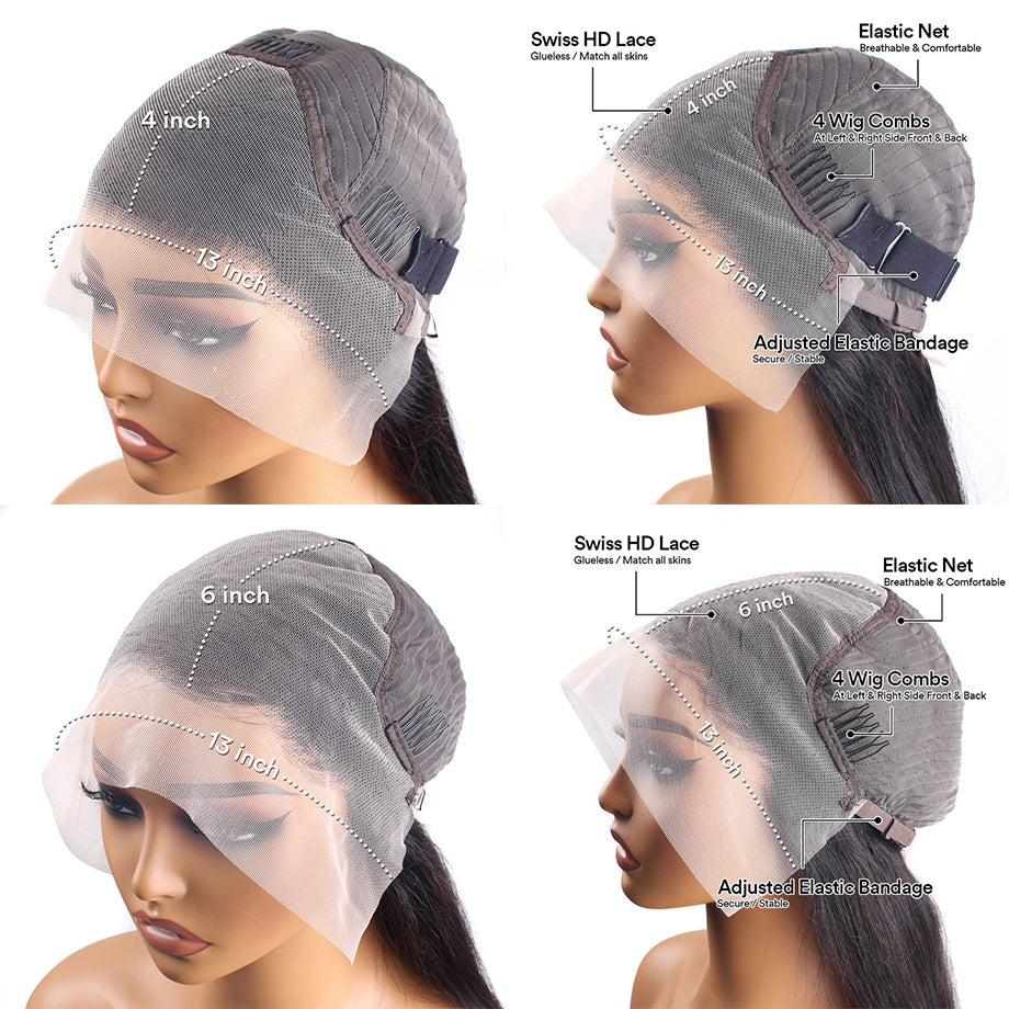 Red Burgundy 13x6 HD Lace Frontal Wig Human Hair, Deep Wave 13x4 Transparent Lace Front Curly Wig Pre-Plucked for Black