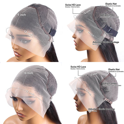 Red Burgundy 13x6 HD Lace Frontal Wig Human Hair, Deep Wave 13x4 Transparent Lace Front Curly Wig Pre-Plucked for Black
