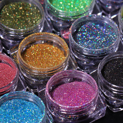 12Jars/set Holographic Glitter Nail Fine Powder – 0.05mm Super Shiny Unicorn Rainbow Laser Powder for DIY Mirror Manicur