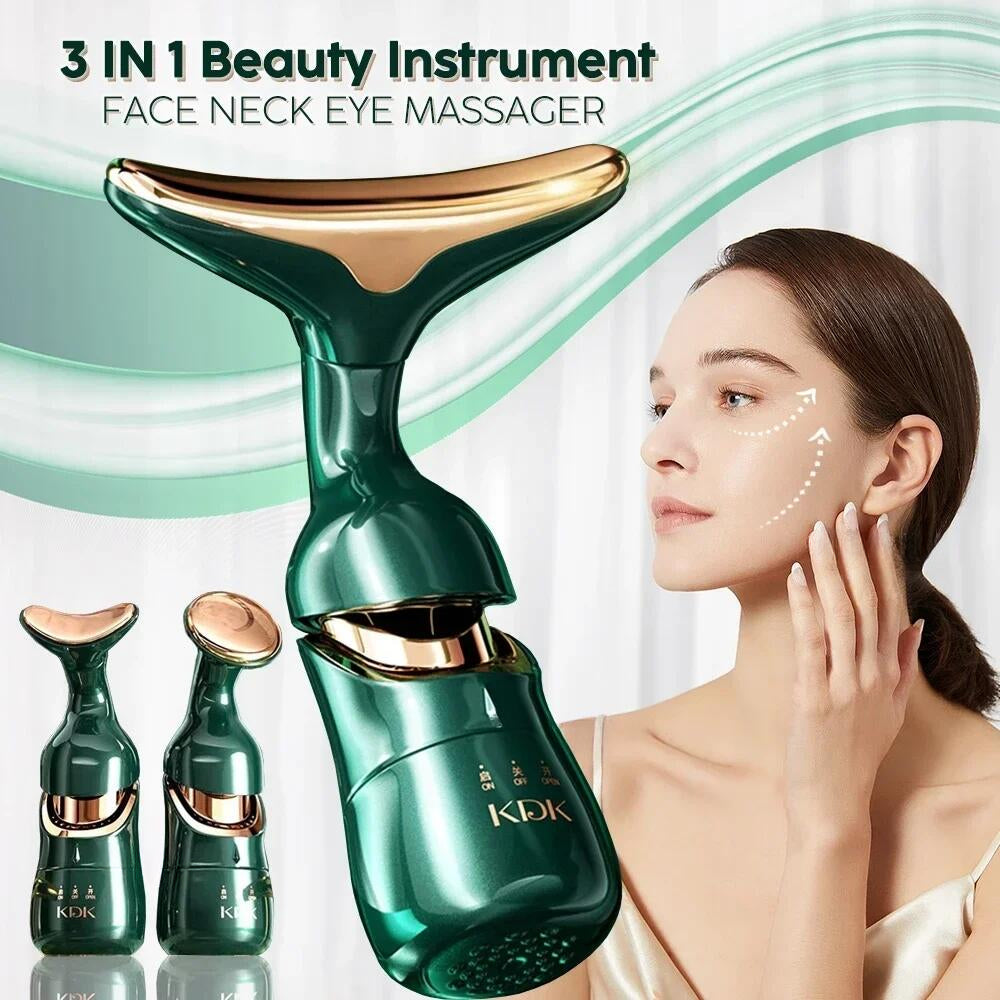 3-in-1 Facial Lifting Device Neck, Facial & Eye Massager EMS Beauty Tool for Skin Tightening, Wrinkle Reduction