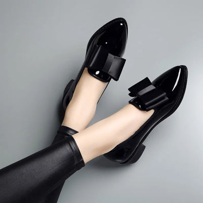 Women's Loafers Bow Decor Pointed Toe, Flat Shoes for Women Patent Leather Shallow Mouth Commuter Daily Casual Shoes