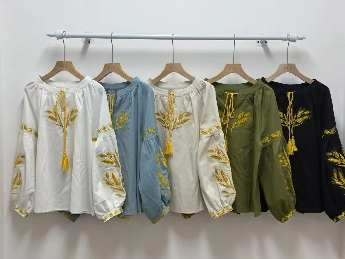 Women Vintage Ethnic Style Embroidered Blouse With Lace Up Neck And Lantern Sleeves 5