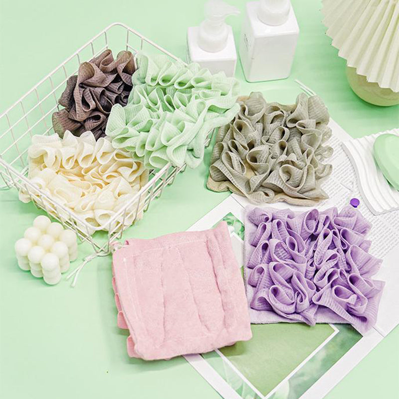 2-in-1 Bath Ball Towel Loofah with Drawstring Closure for Soap Soft Exfoliating Mesh Shower Sponge for Skin Care