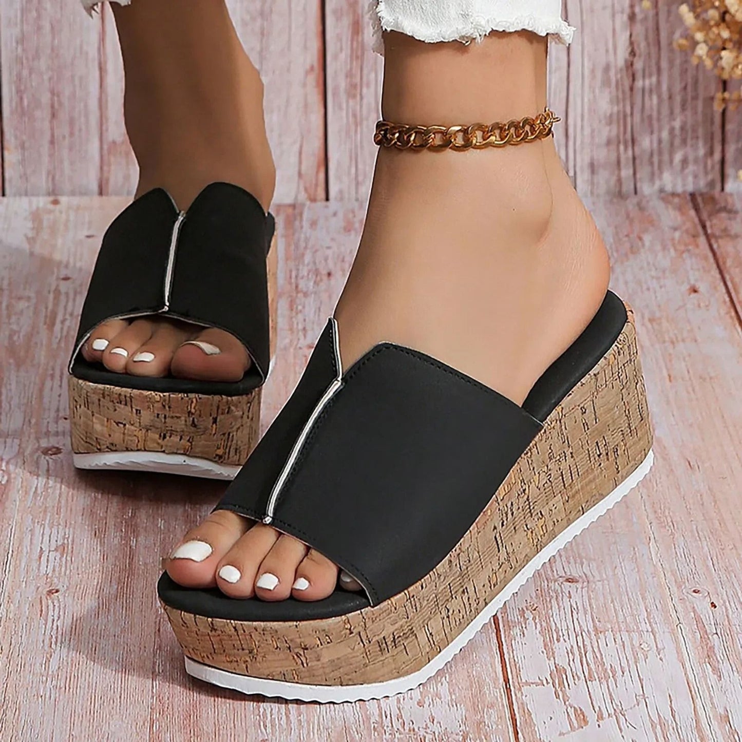 Womens Open Toe Leather Platform Summer Slippers With Wedge Sole For Beach And Casual Wear 6
